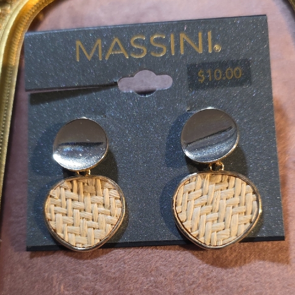Massini Jewelry - Massini Silver and Tan Woven Drop Earrings NWT